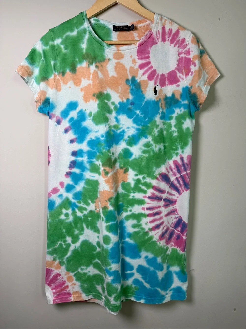 Polo Ralph Lauren Tie Dye T-Shirt Dress Multicolor Pony Logo Cotton Girls L